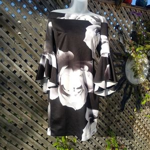 Venus Black White Gray Off Shoulder Bodycon Dress